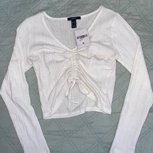 White Ribbed Long Sleeve w/ Scrunch Tie - Size M